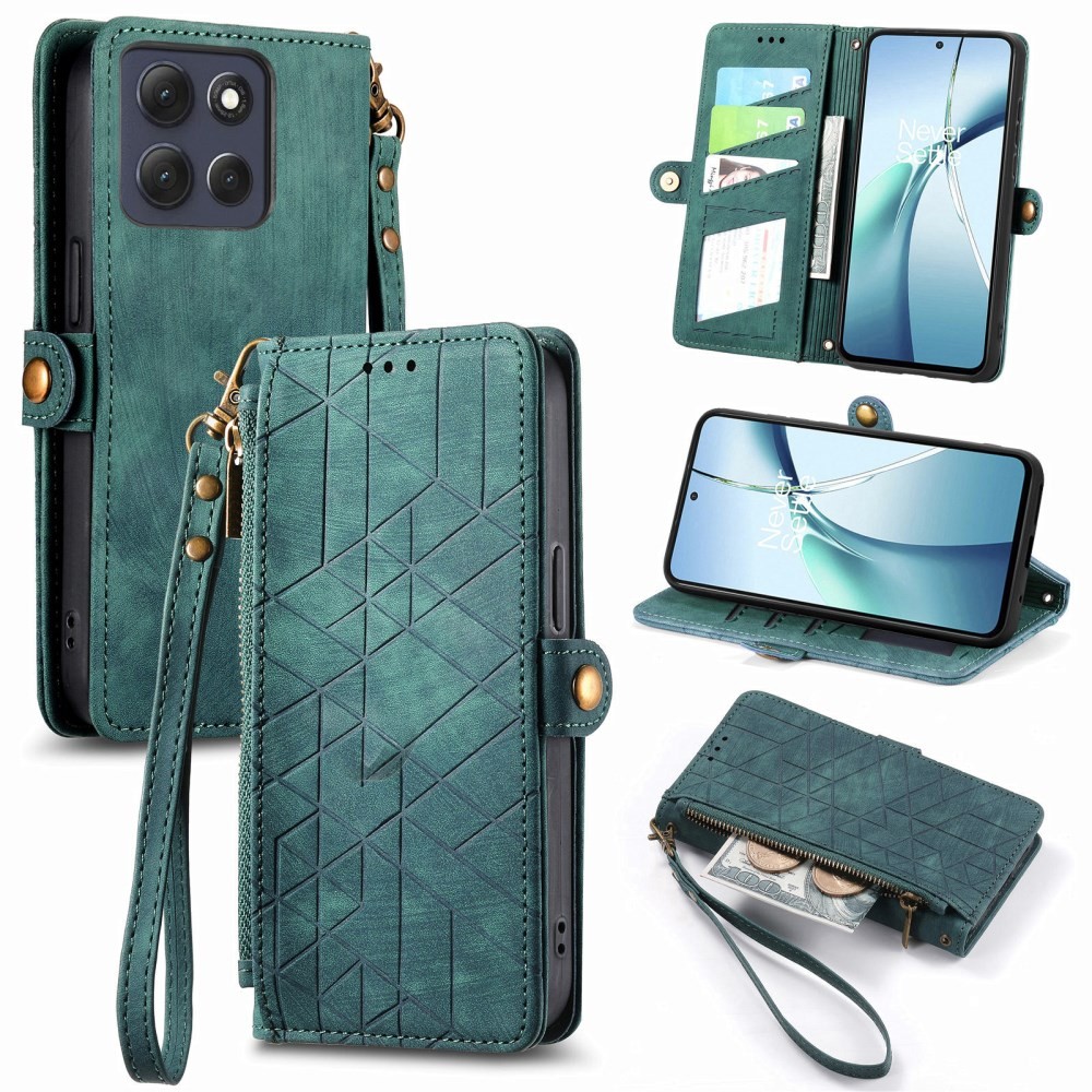 Motorola Edge 70 Fusion 5G Geometry Zipper Θήκη Πορτοφόλι Green