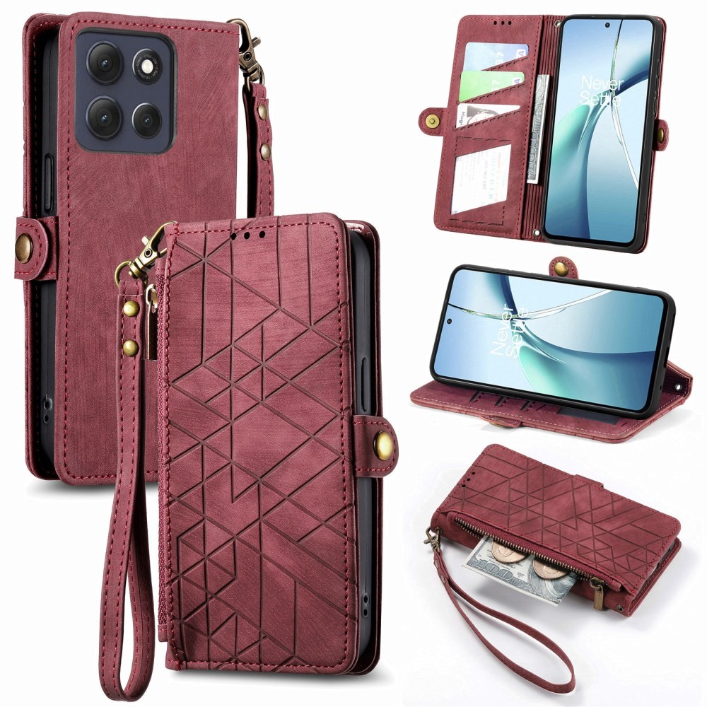 Motorola Edge 70 Fusion 5G Geometry Zipper Θήκη Πορτοφόλι Wine Red
