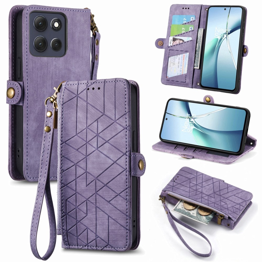 Motorola Edge 70 Fusion 5G Geometry Zipper Θήκη Πορτοφόλι Purple