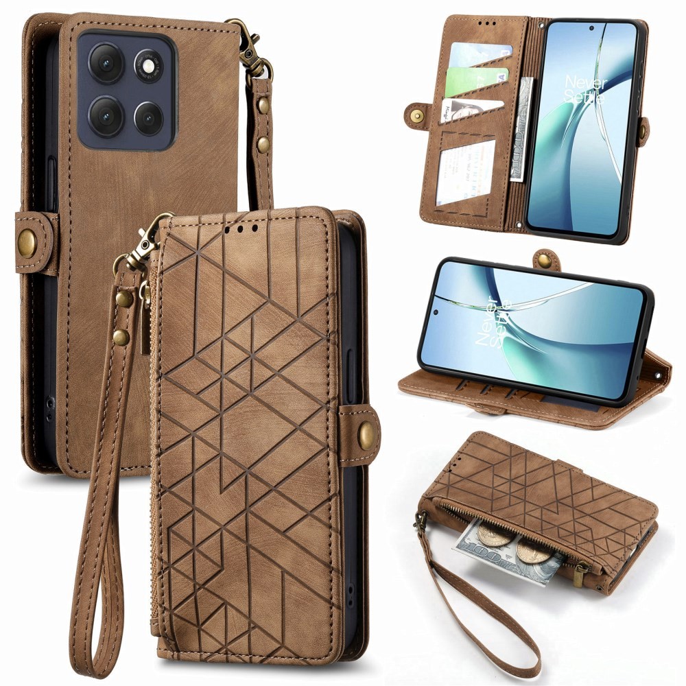 Motorola Edge 70 Fusion 5G Geometry Zipper Θήκη Πορτοφόλι Brown