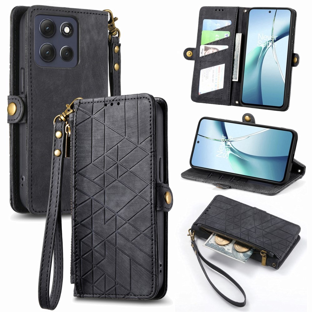 Motorola Edge 70 Fusion 5G Geometry Zipper Θήκη Πορτοφόλι Black