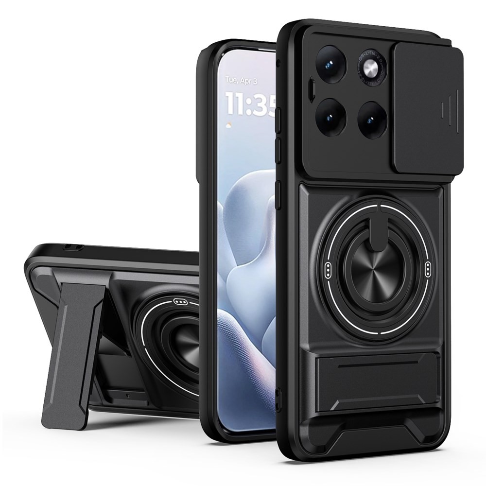 Motorola Edge 70 Fusion 5G Sliding Camshield Σκληρή Θήκη με Δαχτυλίδι και Stand Black