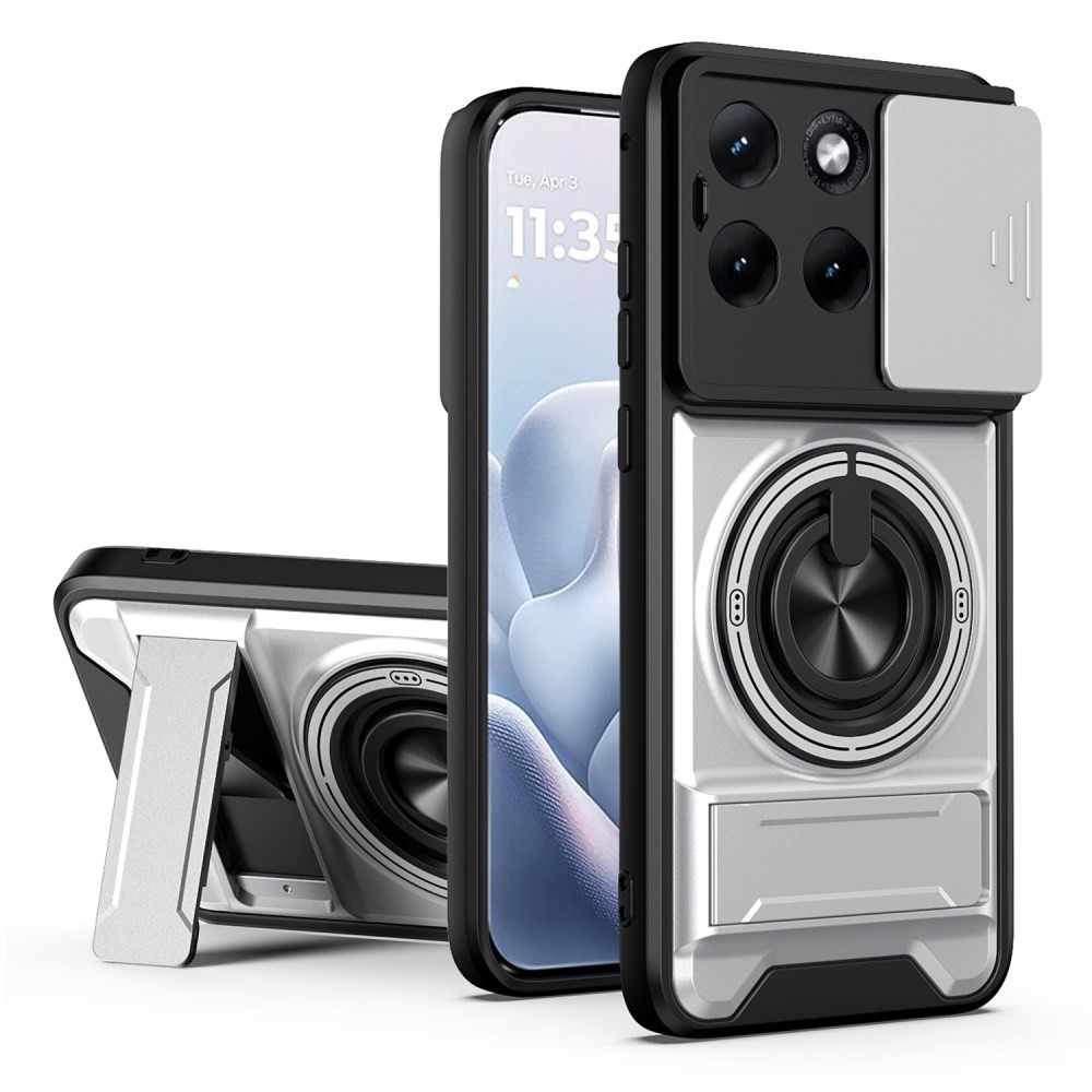 Motorola Edge 70 Fusion 5G Sliding Camshield Σκληρή Θήκη με Δαχτυλίδι και Stand Silver
