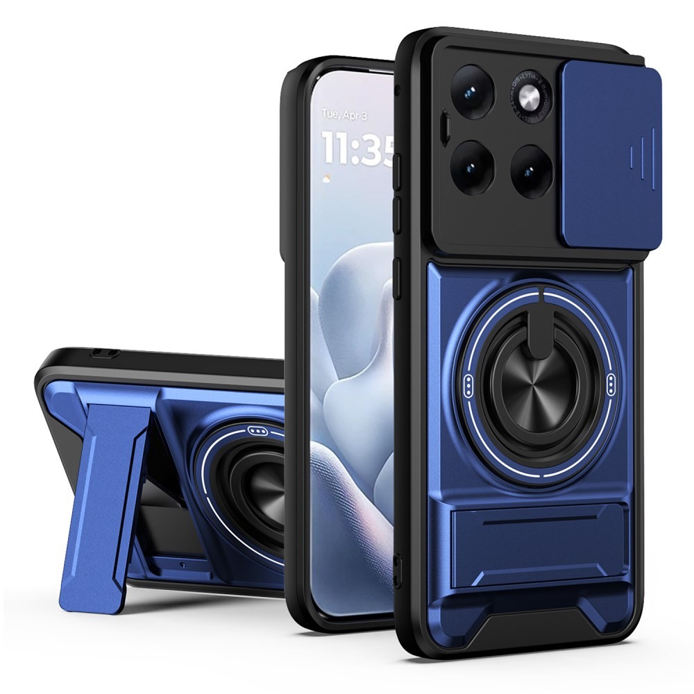 Motorola Edge 70 Fusion 5G Sliding Camshield Σκληρή Θήκη με Δαχτυλίδι και Stand Blue