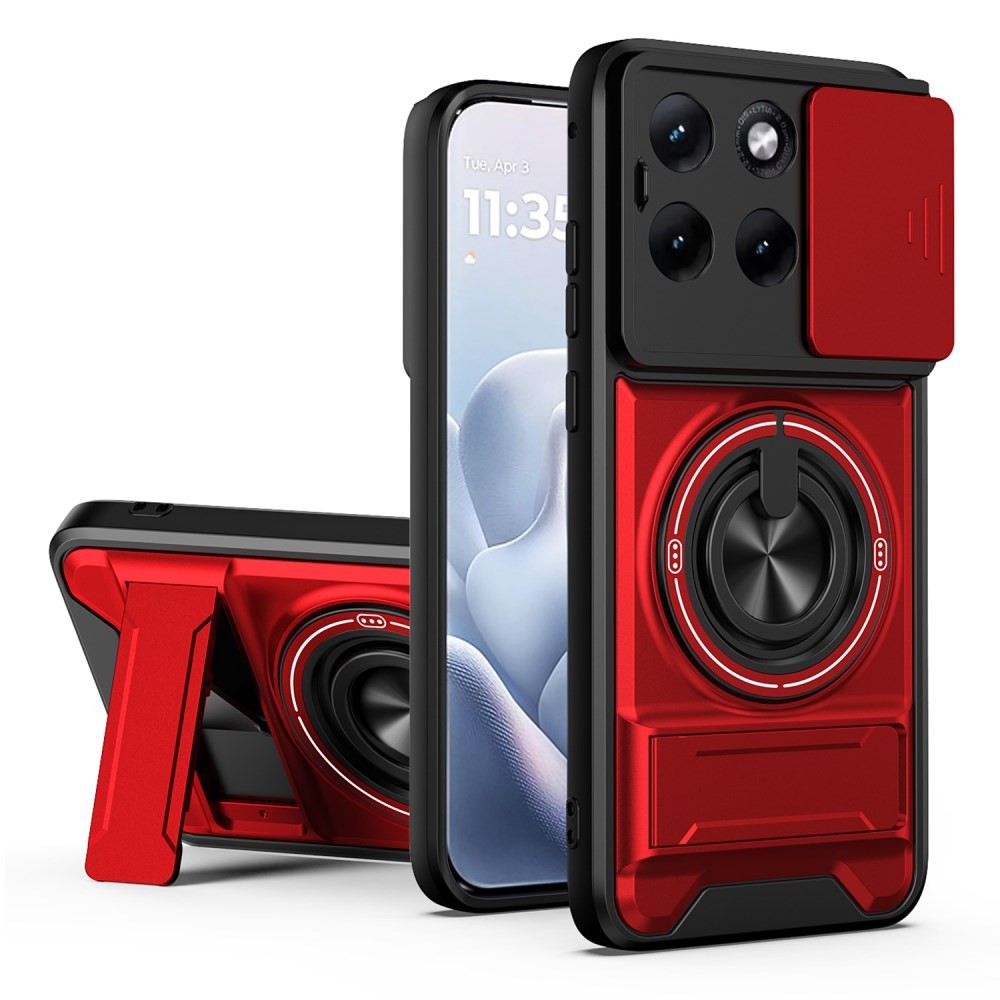 Motorola Edge 70 Fusion 5G Sliding Camshield Σκληρή Θήκη με Δαχτυλίδι και Stand Red