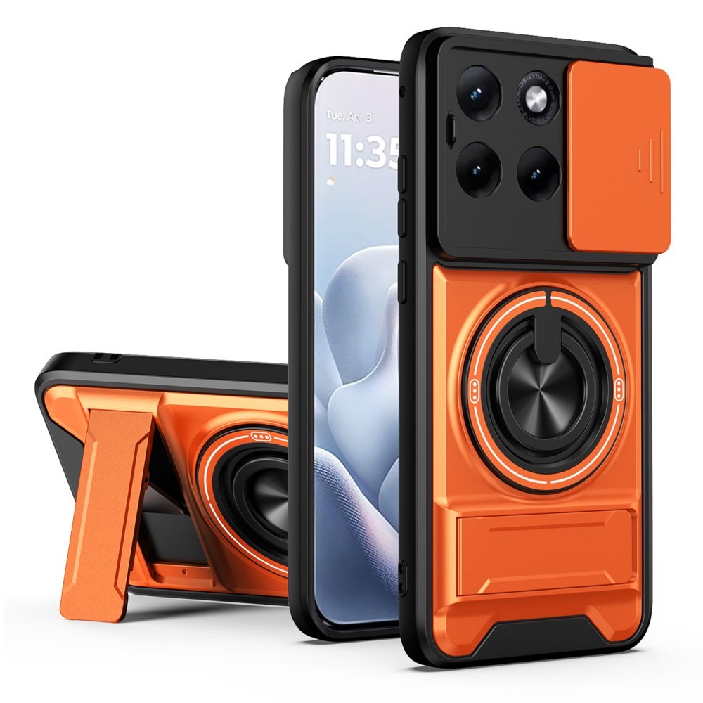 Motorola Edge 70 Fusion 5G Sliding Camshield Σκληρή Θήκη με Δαχτυλίδι και Stand Orange