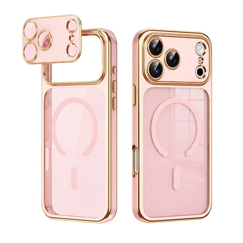 Apple iPhone 17 Pro Max Electroplated MagSafe Θήκη Σιλικόνης με Αποσπώμενη Προστασία Κάμερας Ημιδιάφανη Pink