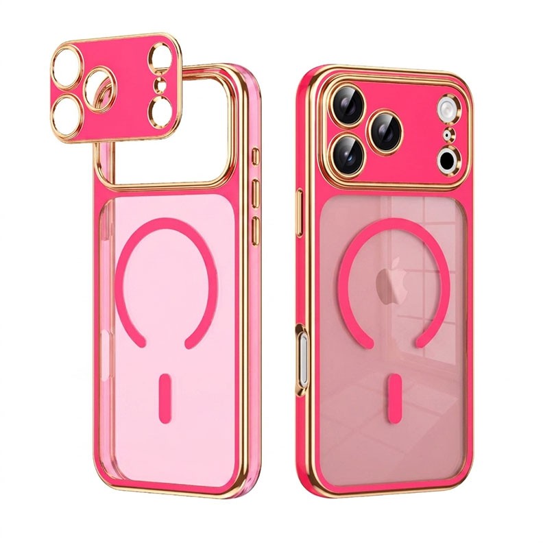 Apple iPhone 17 Pro Max Electroplated MagSafe Θήκη Σιλικόνης με Αποσπώμενη Προστασία Κάμερας Ημιδιάφανη Fuchsia