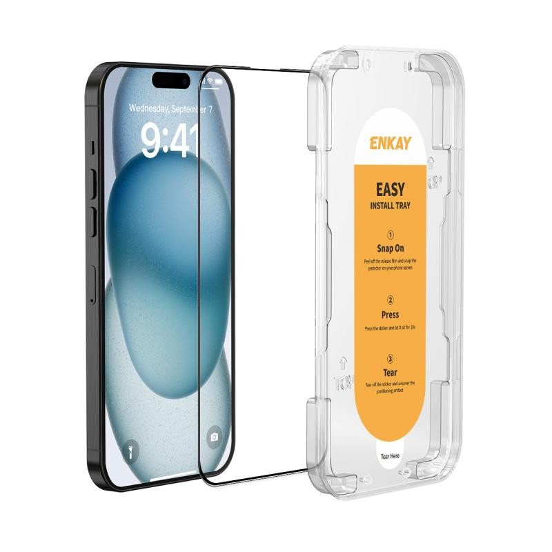 Apple iPhone 15 ENKAY Easy Install Full Tempered Glass με Οδηγό Τοποθέτησης Transparent