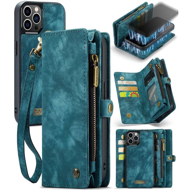 Apple iPhone 12 Pro CaseMe 008 Θήκη Πορτοφόλι με Αποσπώμενη Θήκη Σιλικόνης Green Blue