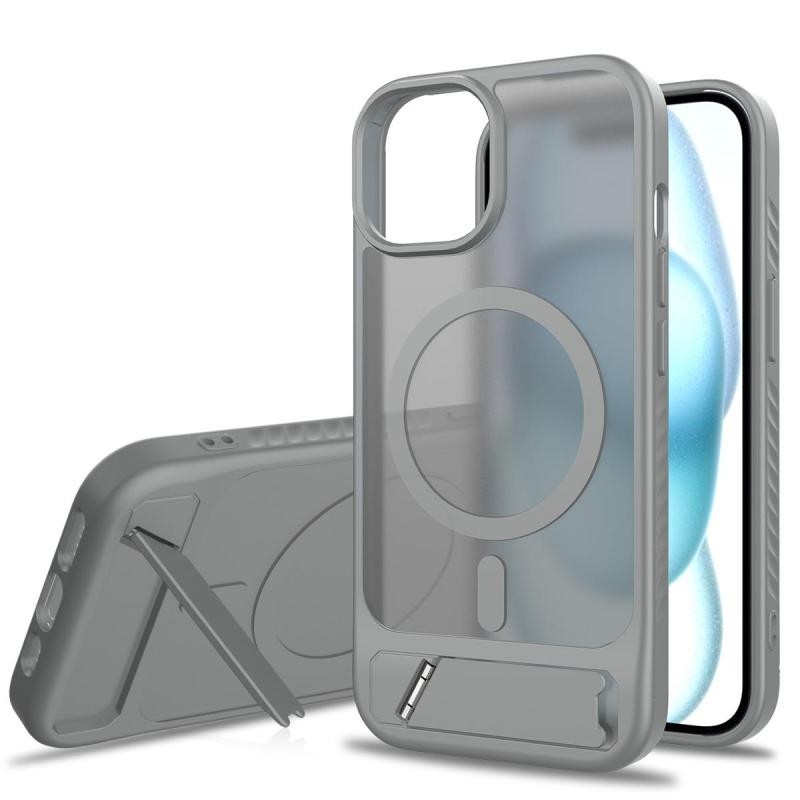 Apple iPhone 14 Frosted Magsafe Σκληρή Θήκη με Stand Ημιδιάφανη Grey