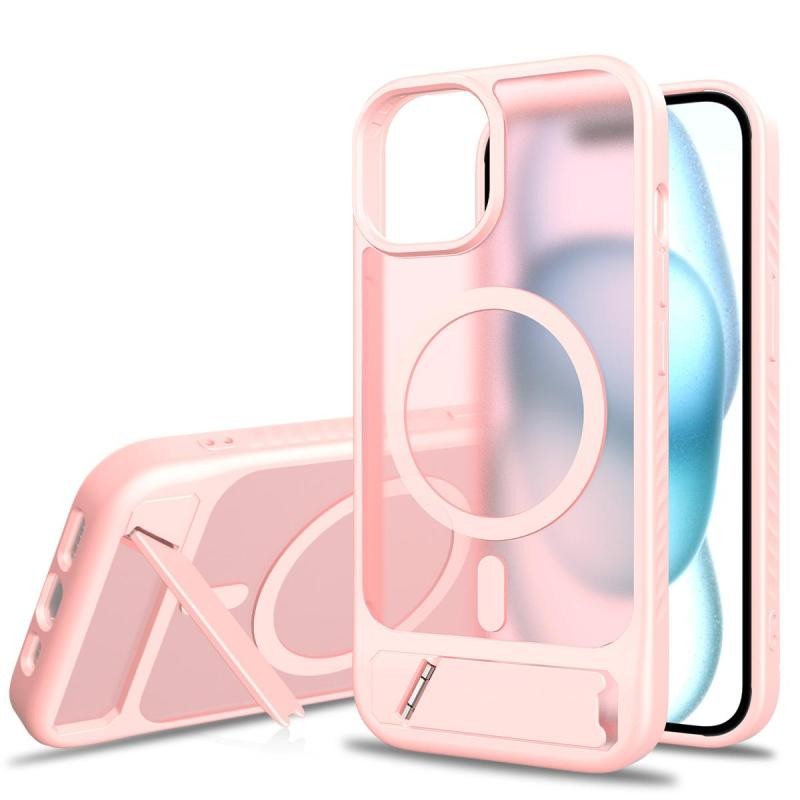 Apple iPhone 14 Frosted Magsafe Σκληρή Θήκη με Stand Ημιδιάφανη Pink
