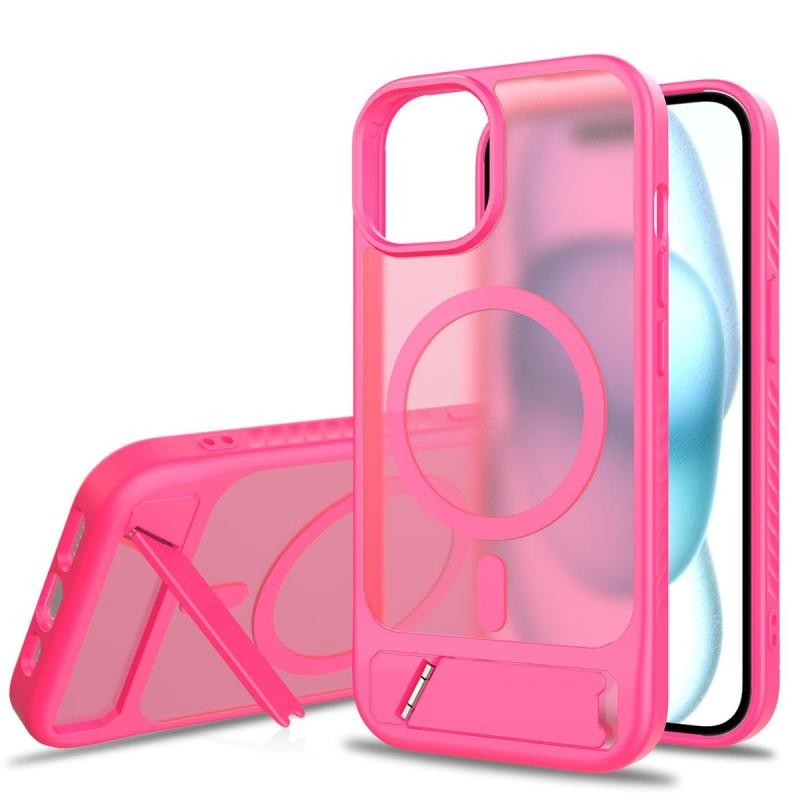 Apple iPhone 14 Frosted Magsafe Σκληρή Θήκη με Stand Ημιδιάφανη Rose