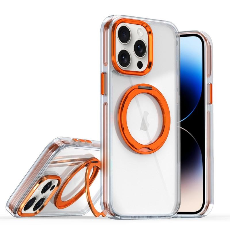 Apple iPhone 14 Pro Rotating Holder MagSafe Σκληρή Θήκη με Δαχτυλίδι Transparent/Orange