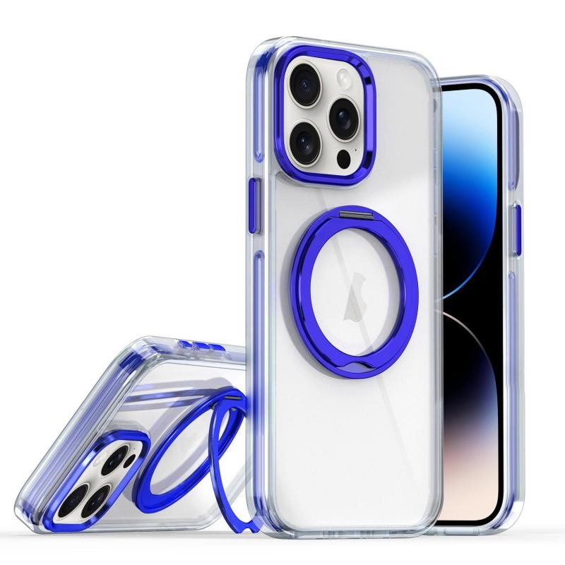 Apple iPhone 14 Pro Rotating Holder MagSafe Σκληρή Θήκη με Δαχτυλίδι Transparent/Blue