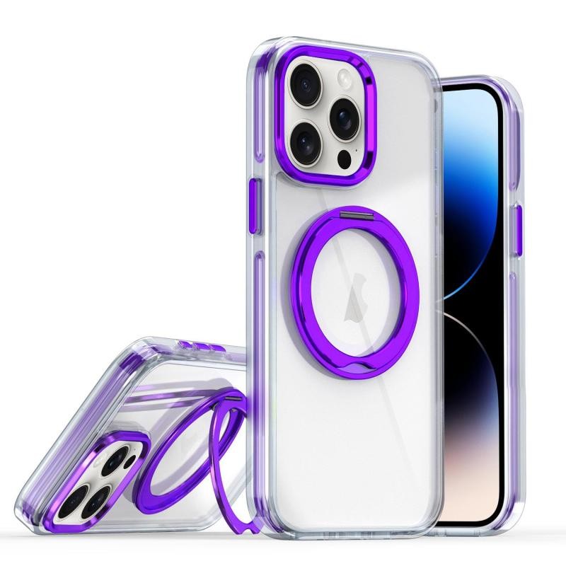 Apple iPhone 14 Pro Rotating Holder MagSafe Σκληρή Θήκη με Δαχτυλίδι Transparent/Purple