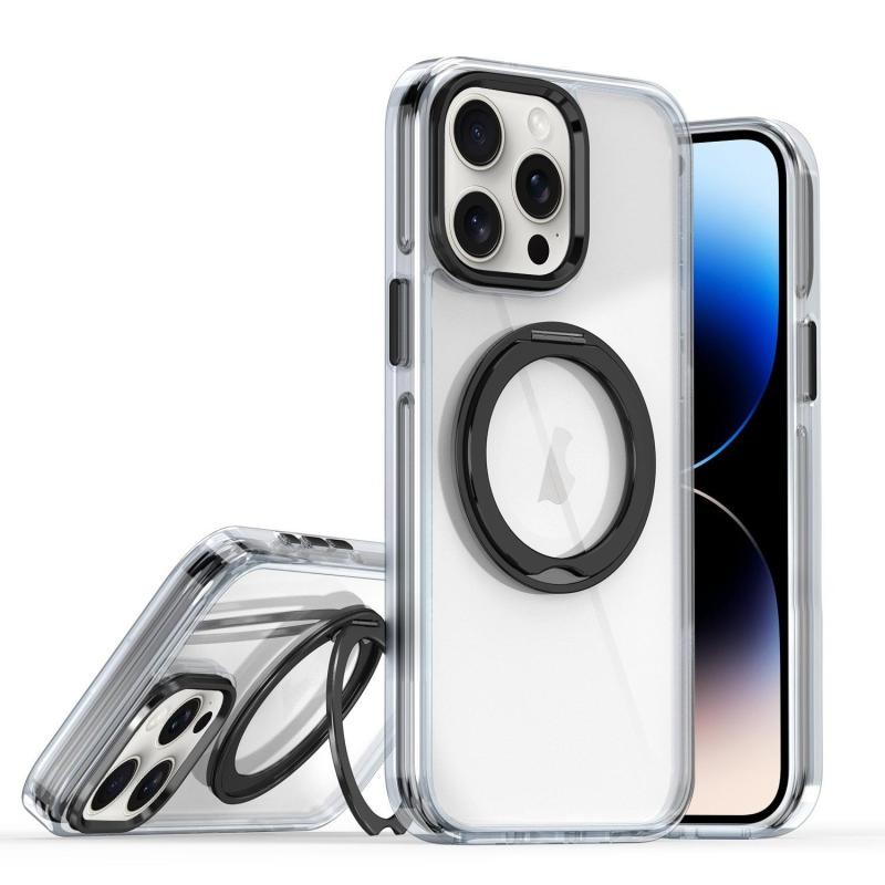 Apple iPhone 14 Pro Rotating Holder MagSafe Σκληρή Θήκη με Δαχτυλίδι Transparent/Black