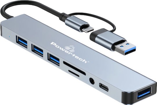 Powertech PTR-0151 Hub 5 Θυρών USB 3.2 με σύνδεση USB-A & USB-C Grey