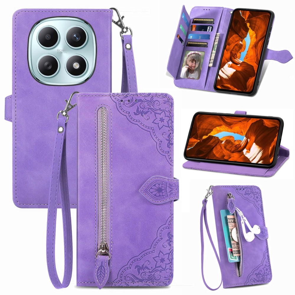 Xiaomi Redmi Note 15 5G/Poco M8 5G Flower Zipper Θήκη Πορτοφόλι Purple