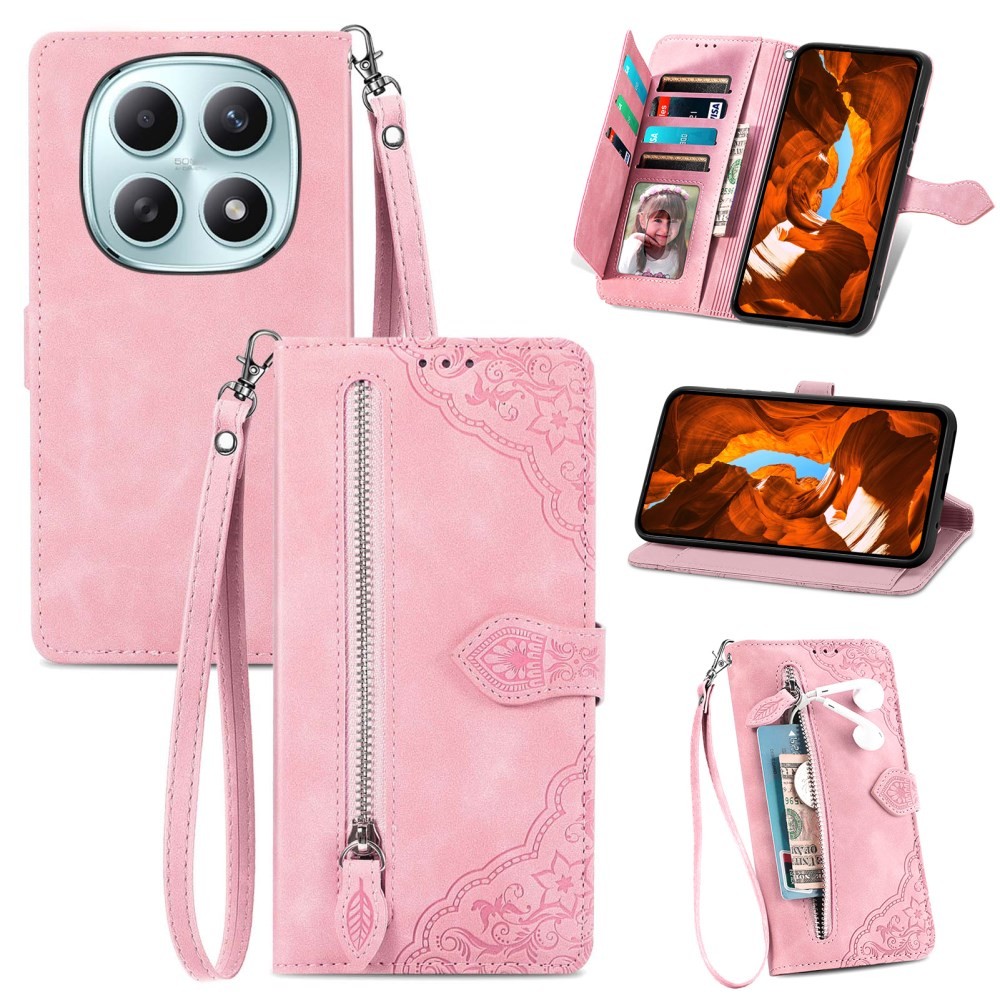 Xiaomi Redmi Note 15 5G/Poco M8 5G Flower Zipper Θήκη Πορτοφόλι Pink