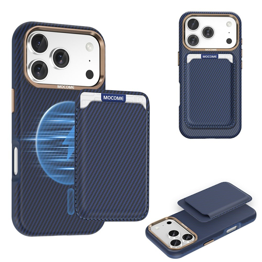 Apple iPhone 17 Pro Max Carbon Fiber Σκληρή Θήκη με Αποσπώμενη Θήκη για Κάρτα Blue