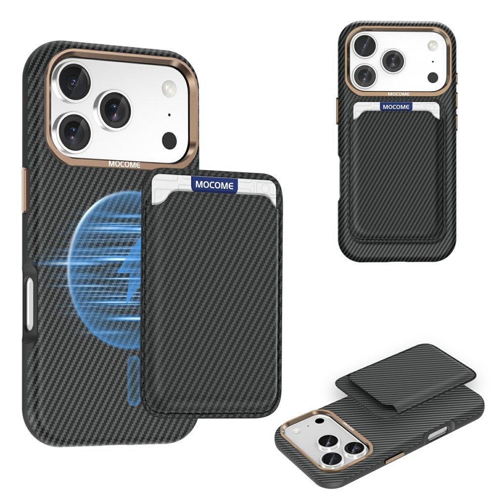 Apple iPhone 17 Pro Max Carbon Fiber Σκληρή Θήκη με Αποσπώμενη Θήκη για Κάρτα Black