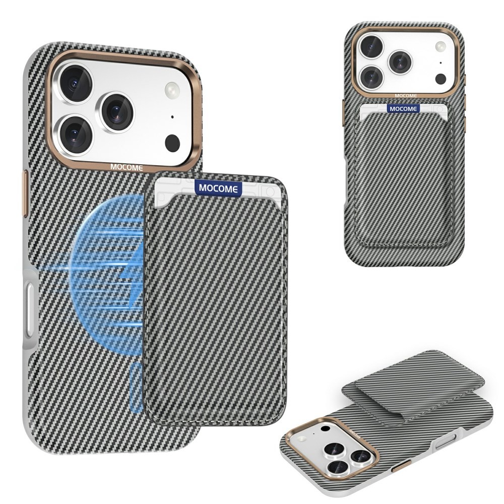 Apple iPhone 17 Pro Max Carbon Fiber Σκληρή Θήκη με Αποσπώμενη Θήκη για Κάρτα Grey