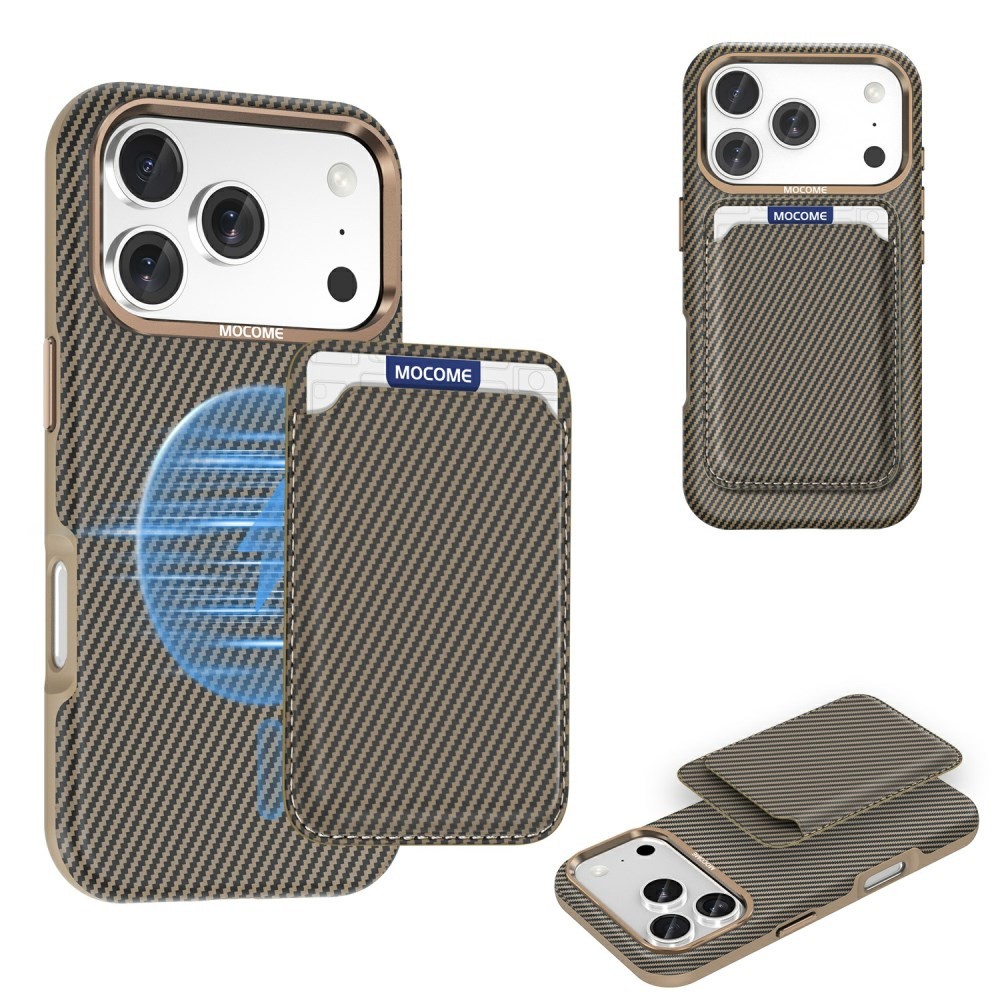 Apple iPhone 17 Pro Max Carbon Fiber Σκληρή Θήκη με Αποσπώμενη Θήκη για Κάρτα Brown