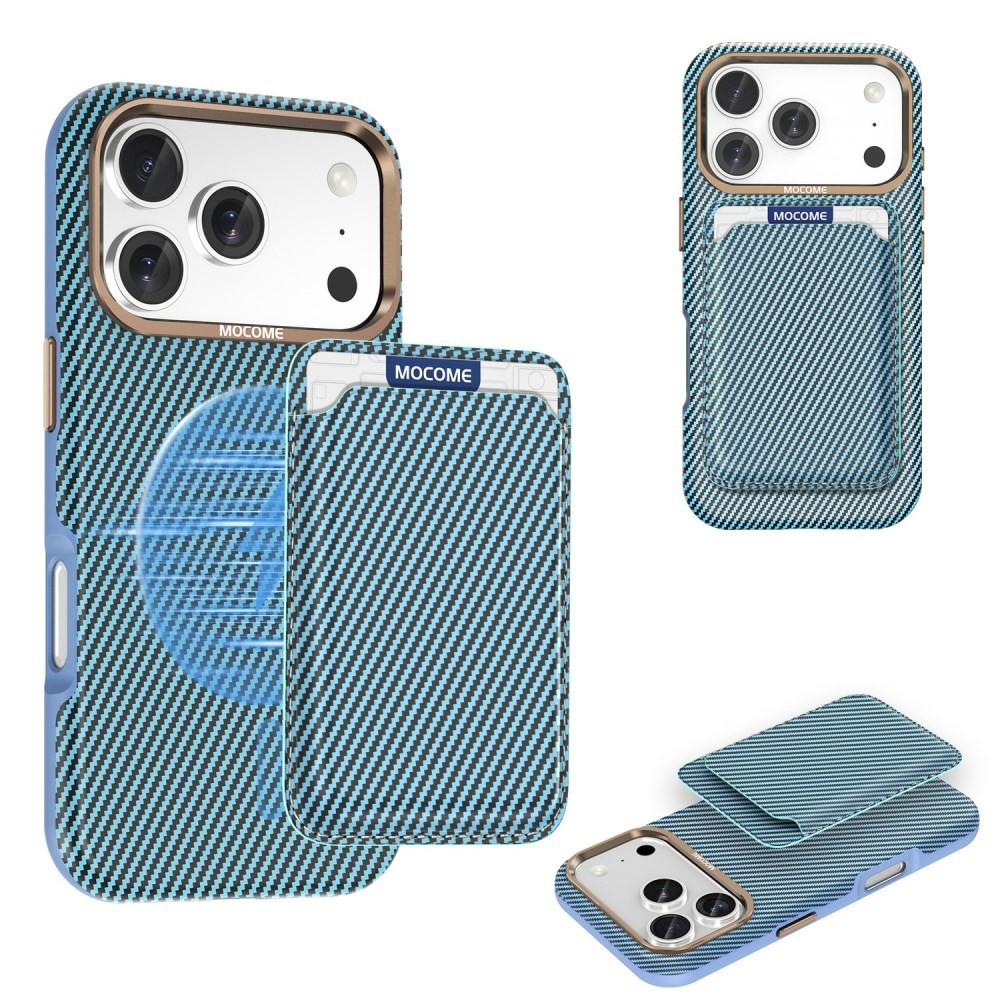 Apple iPhone 17 Pro Max Carbon Fiber Σκληρή Θήκη με Αποσπώμενη Θήκη για Κάρτα Light Blue