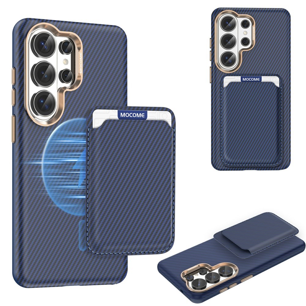 Samsung Galaxy S26 Ultra 5G Carbon Fiber Σκληρή Θήκη με Αποσπώμενη Θήκη για Κάρτα Blue
