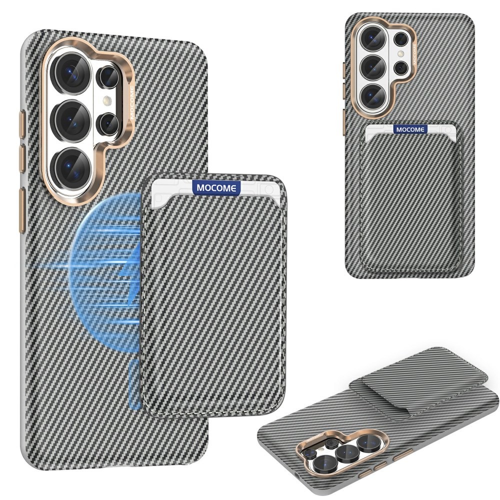 Samsung Galaxy S26 Ultra 5G Carbon Fiber Σκληρή Θήκη με Αποσπώμενη Θήκη για Κάρτα Grey