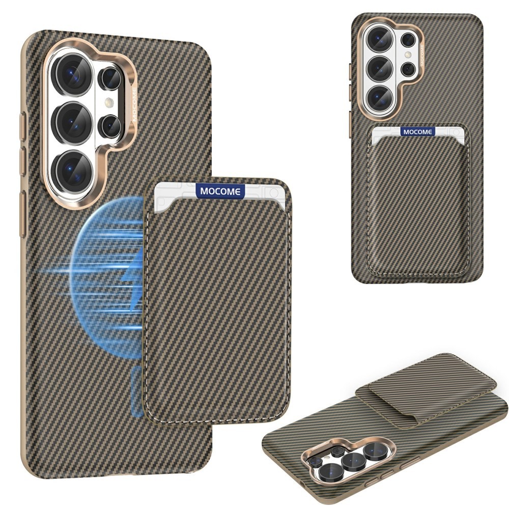 Samsung Galaxy S26 Ultra 5G Carbon Fiber Σκληρή Θήκη με Αποσπώμενη Θήκη για Κάρτα Brown