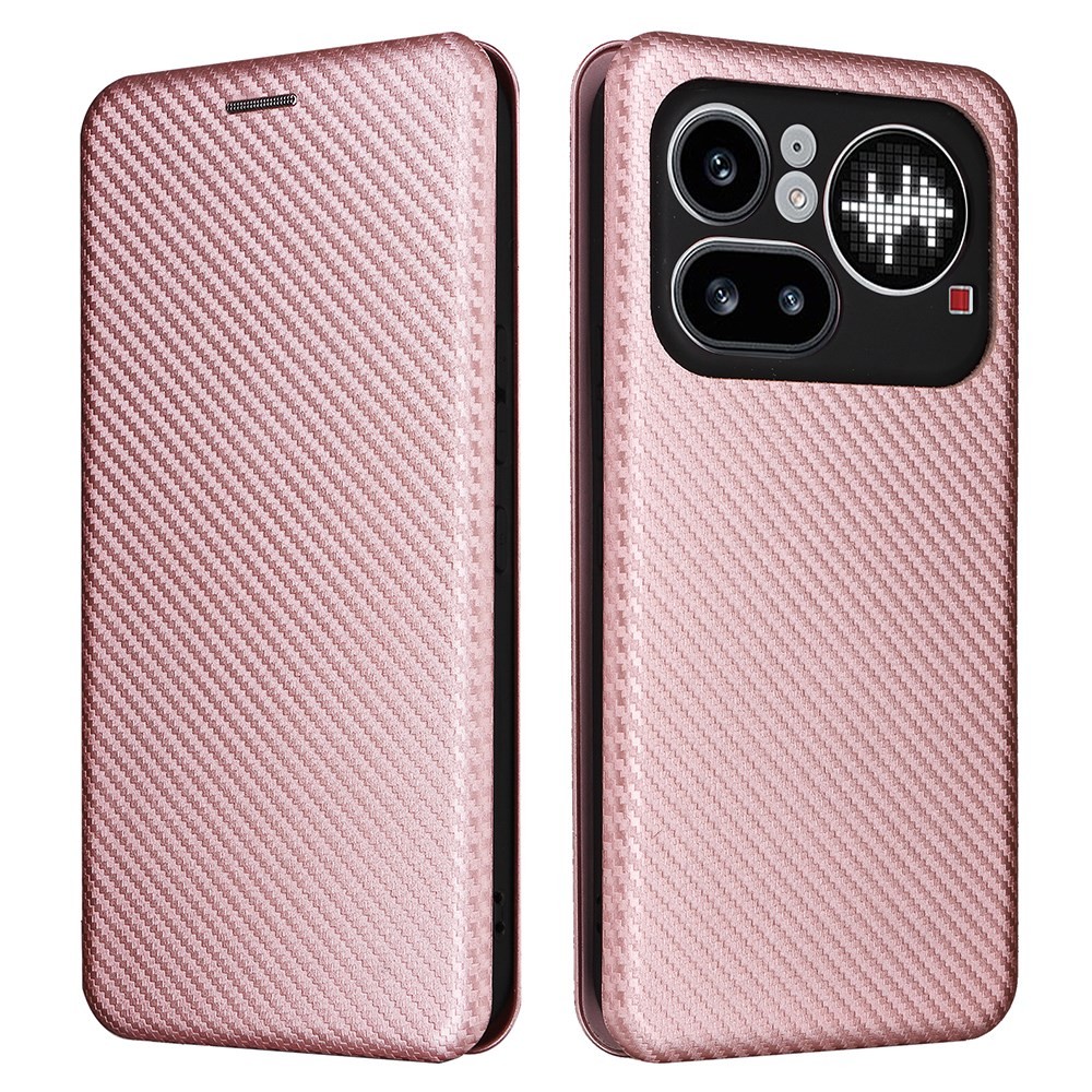 Nothing Phone (4a) Pro Carbon Fiber Θήκη Βιβλίο Rose Gold
