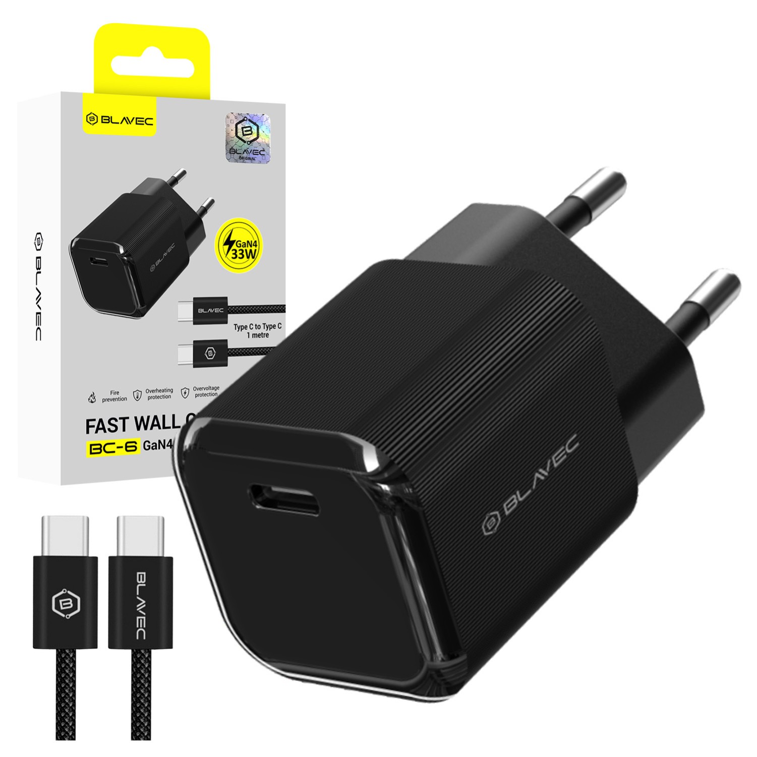 Blavec BC-6 GaN4 Φορτιστής με Καλώδιο με Θύρα USB-C 33W Black