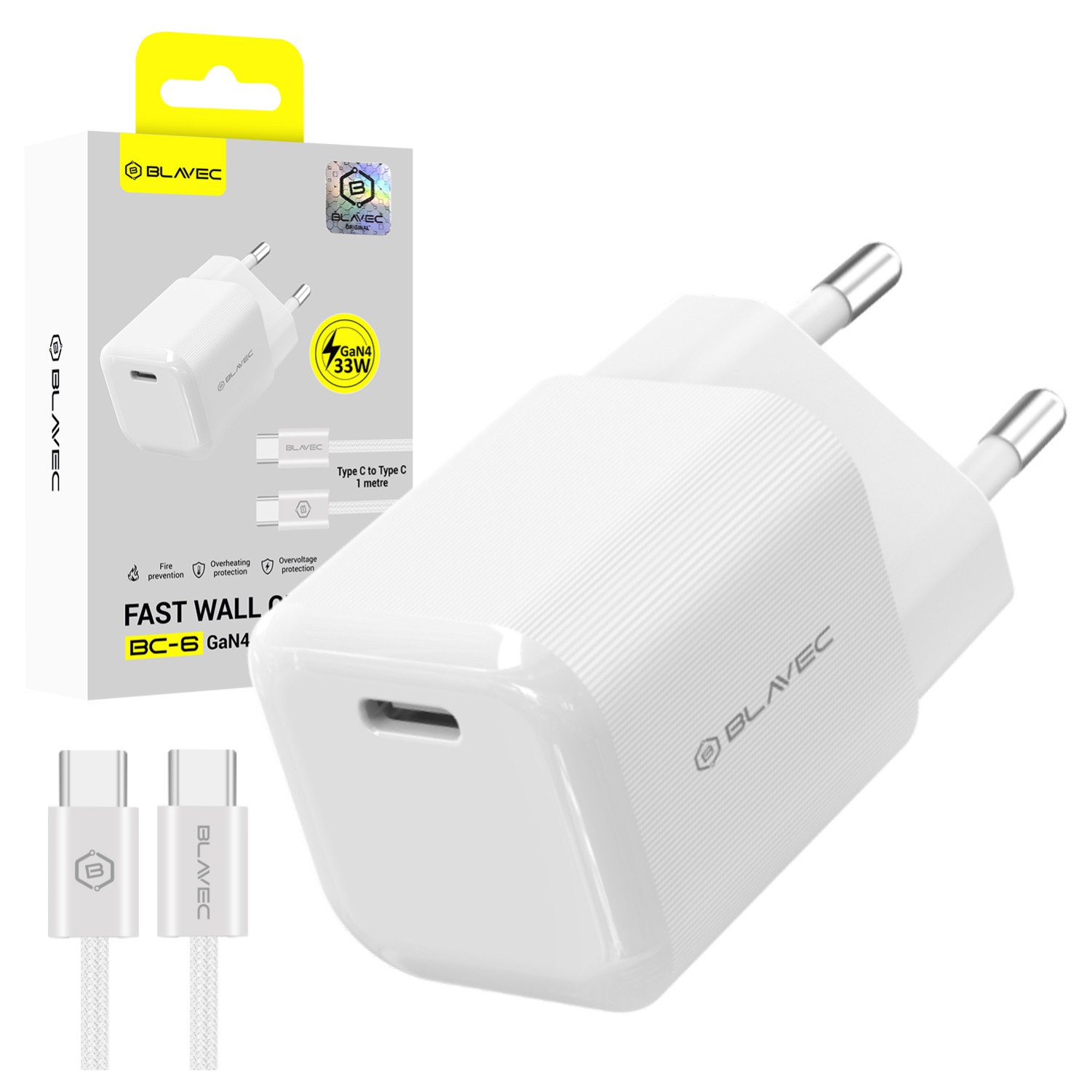 Blavec BC-6 GaN4 Φορτιστής με Καλώδιο με Θύρα USB-C 33W White