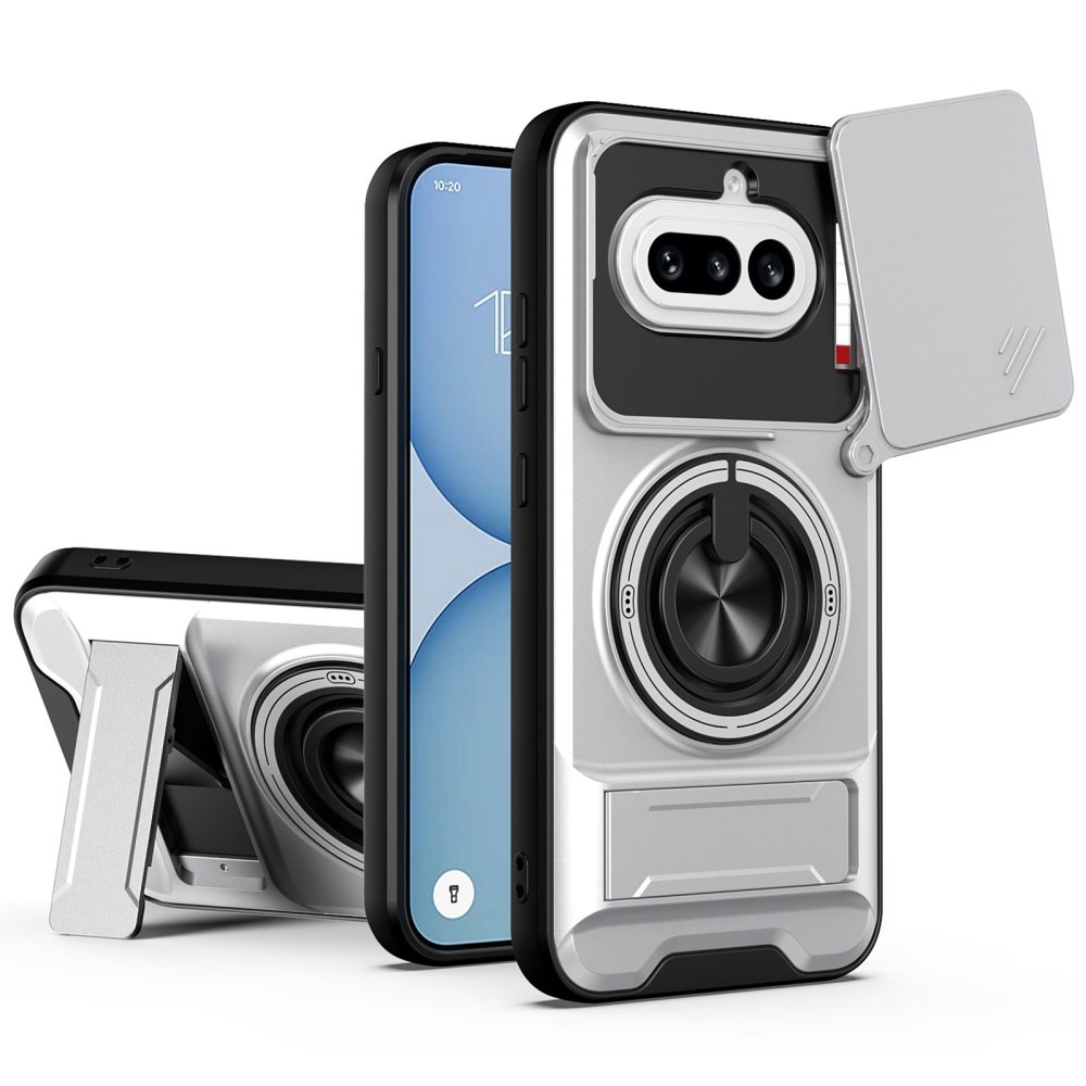 Nothing Phone (4a) Sliding Camshield Σκληρή Θήκη με Δαχτυλίδι και Stand Silver