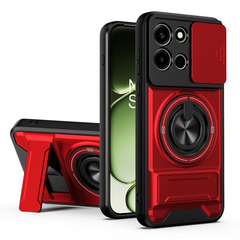 OnePlus Nord 6 5G Sliding Camshield Σκληρή Θήκη με Δαχτυλίδι και Stand Red