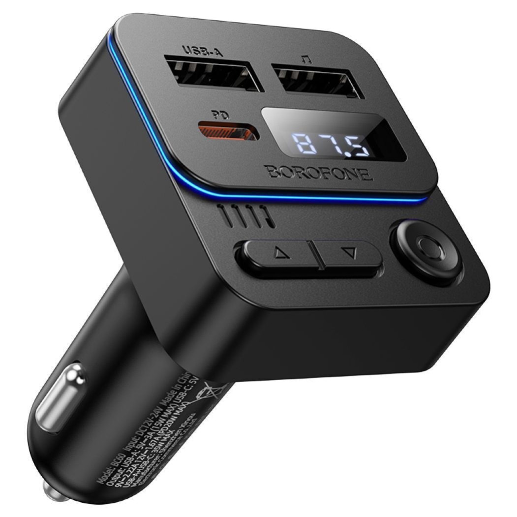 Borofone BC60 FM Transmitter Αυτοκινήτου με USB/USB-C Black