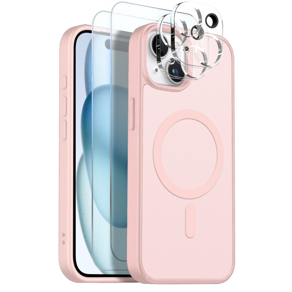 Apple iPhone 15 NORTHJO  Σετ Προστασίας 5 σε 1 - Σκληρή Θήκη και Προστασία Οθόνης/Κάμερας Ημιδιάφανη Pink