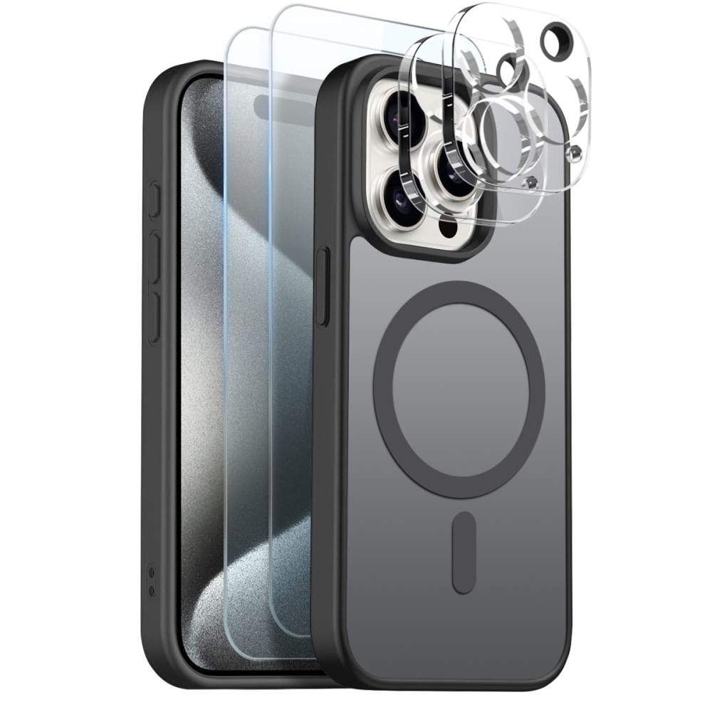 Apple iPhone 15 Pro NORTHJO  Σετ Προστασίας 5 σε 1 - Σκληρή Θήκη και Προστασία Οθόνης/Κάμερας Ημιδιάφανη Black