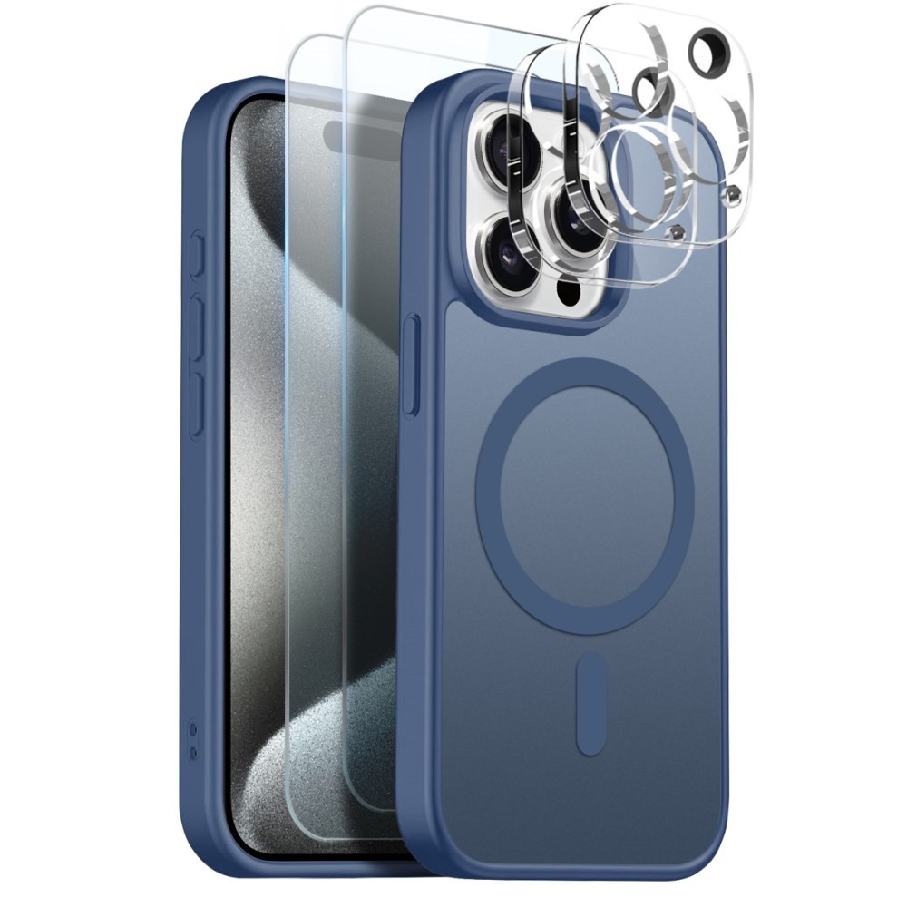 Apple iPhone 15 Pro NORTHJO  Σετ Προστασίας 5 σε 1 - Σκληρή Θήκη και Προστασία Οθόνης/Κάμερας Ημιδιάφανη Blue