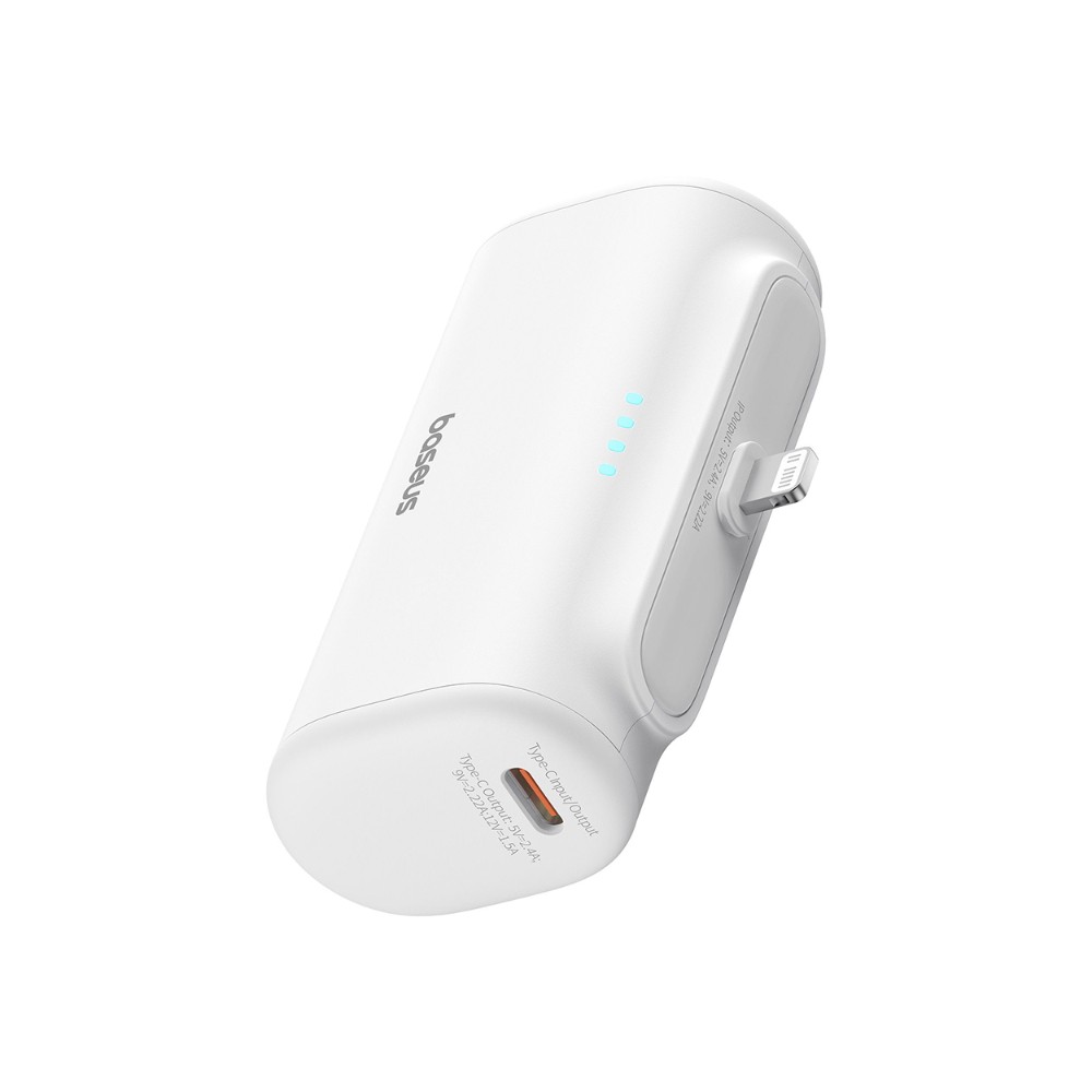 Baseus P10068307213-00) Compact Series Built-in IP Power Bank 5000mAh 20W με USB-C (PD)/ Quick Charge 3.0 White