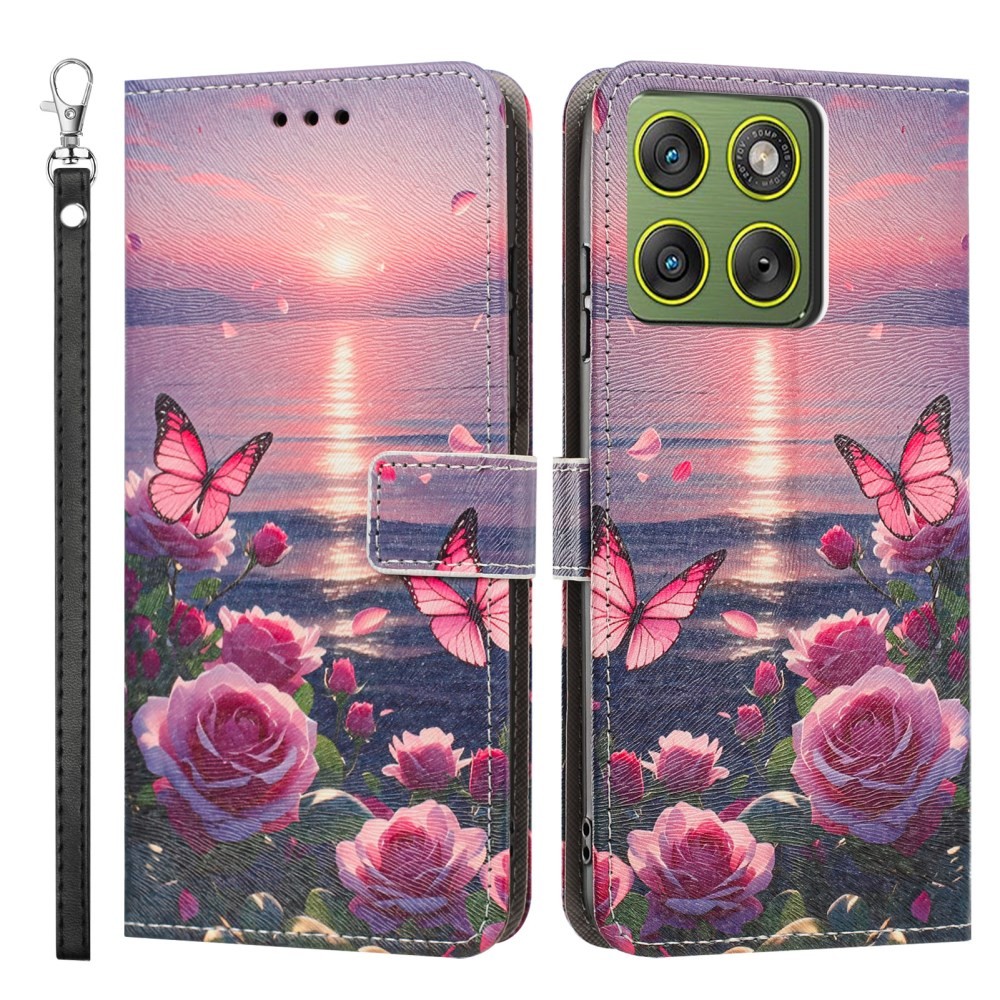 Motorola Moto G47 5G Colored Drawing Θήκη Πορτοφόλι Rose Butterfly