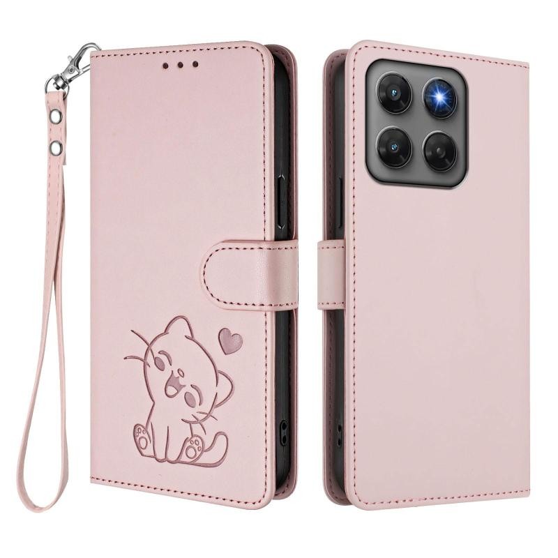 Motorola Moto G47 5G Cat and Heart Θήκη Πορτοφόλι Pink