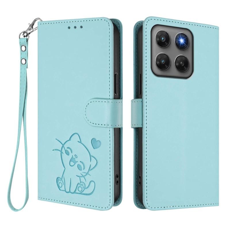Motorola Moto G47 5G Cat and Heart Θήκη Πορτοφόλι Mint Green