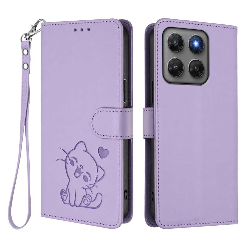 Motorola Moto G47 5G Cat and Heart Θήκη Πορτοφόλι Light Purple