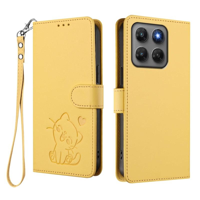 Motorola Moto G47 5G Cat and Heart Θήκη Πορτοφόλι Yellow