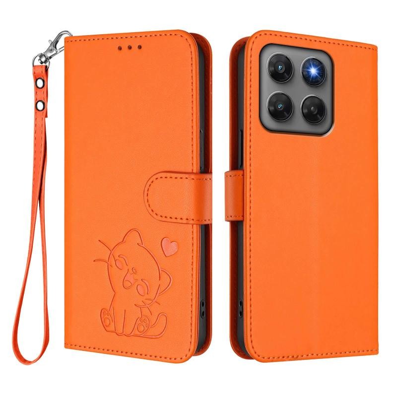 Motorola Moto G47 5G Cat and Heart Θήκη Πορτοφόλι Orange