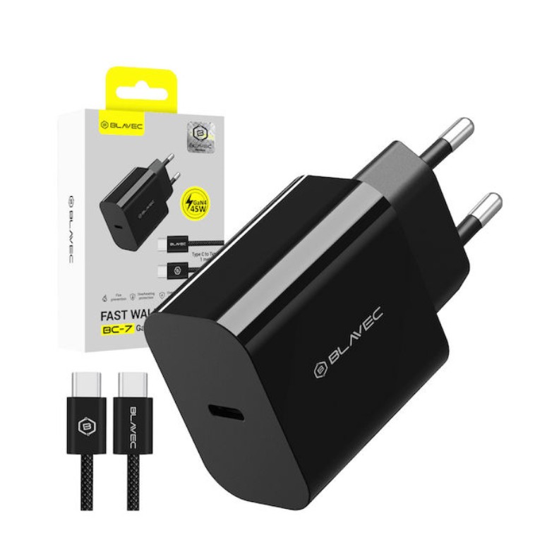 Blavec BC-7 GaN4 Φορτιστής με Καλώδιο με Θύρα USB-C 45W Black