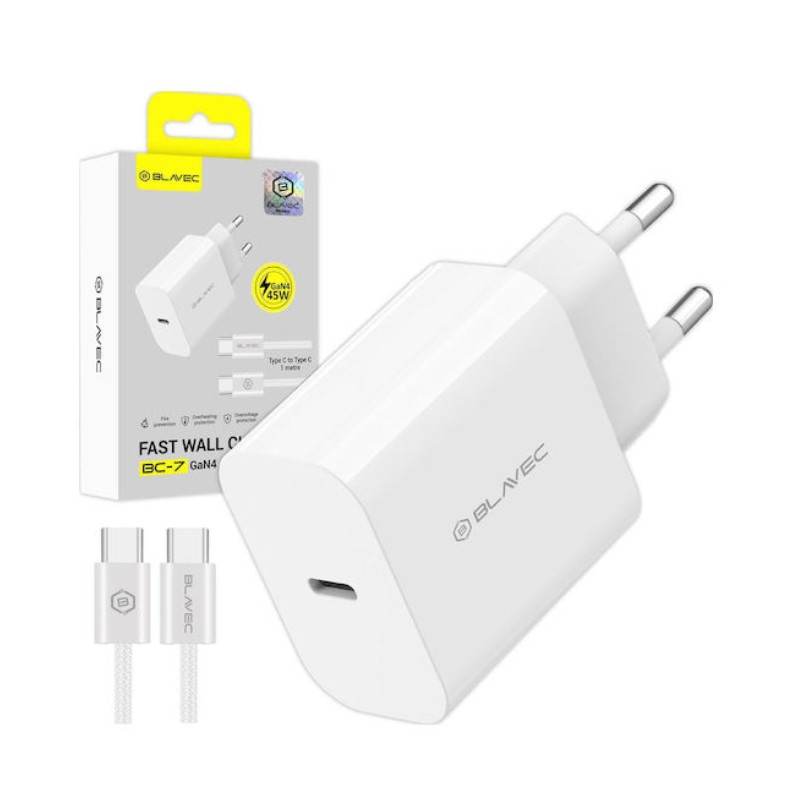 Blavec BC-7 GaN4 Φορτιστής με Καλώδιο με Θύρα USB-C 45W White